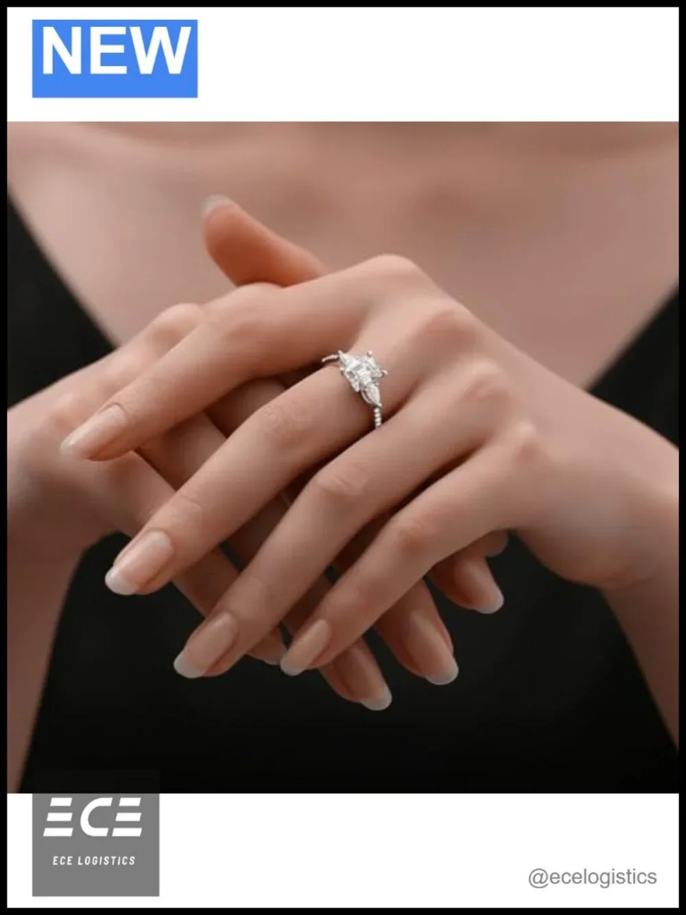 Emerald Cut Moissanite Engagement Ring 925 Sterling Silver 18K White Gold Plated